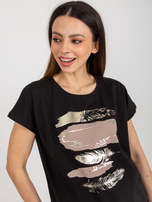 Hurt Czarna bluzka z błyszczącym printem RUE PARIS