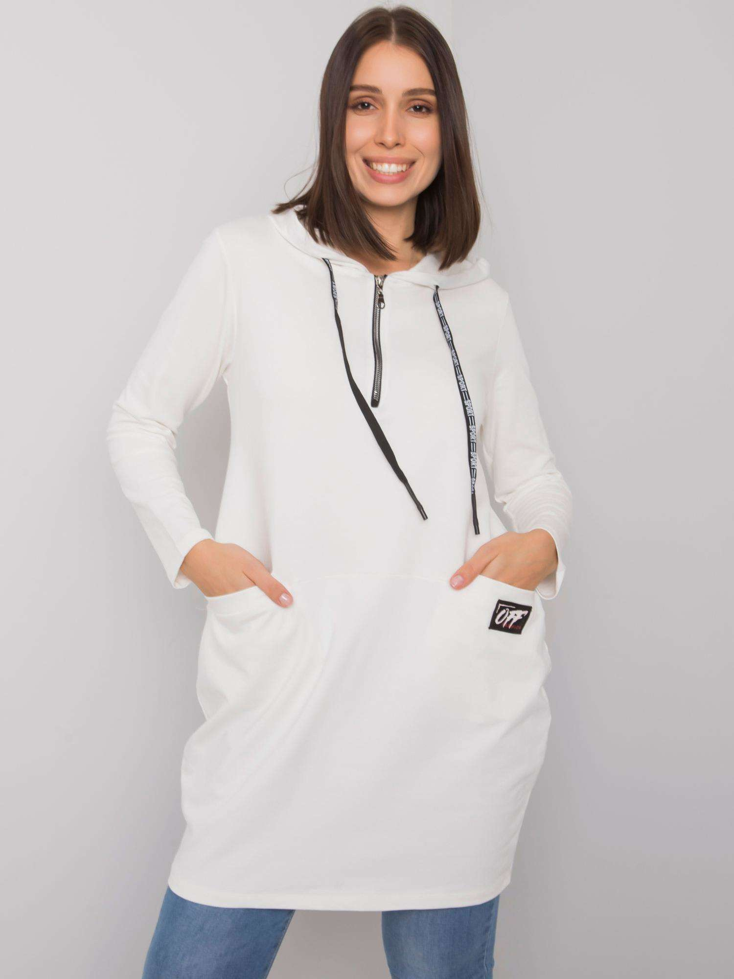 Ecru bawełniana tunika plus size z kapturem Kierra