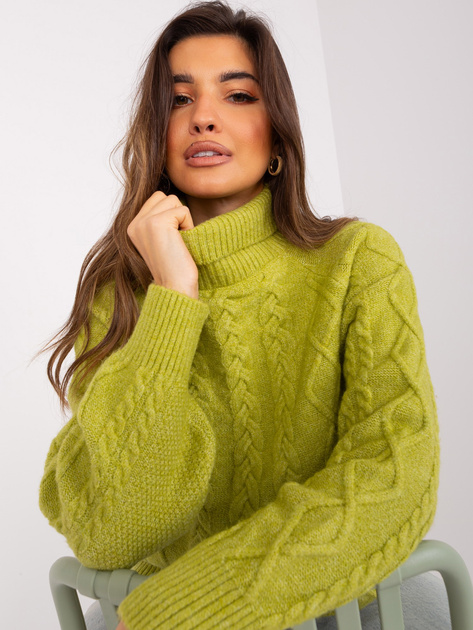 Hurt Jasnozielony sweter z warkoczami i ścigaczami