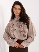 Beżowa rozpinana koszula z bufiastym rękawem