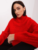 Hurtownia Czerwony luźny sweter damski w warkocze