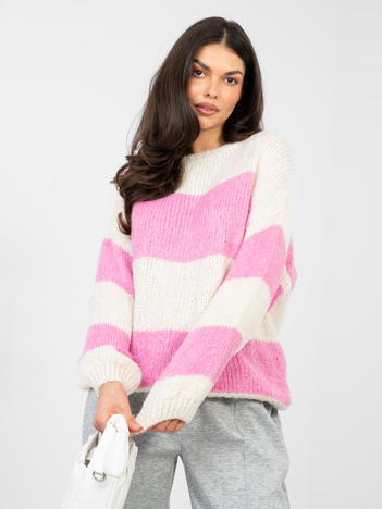 Pastelowy różowy damski sweter z bufiastym rękawem