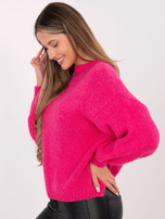 Fuksjowy sweter z bufiastymi rękawami