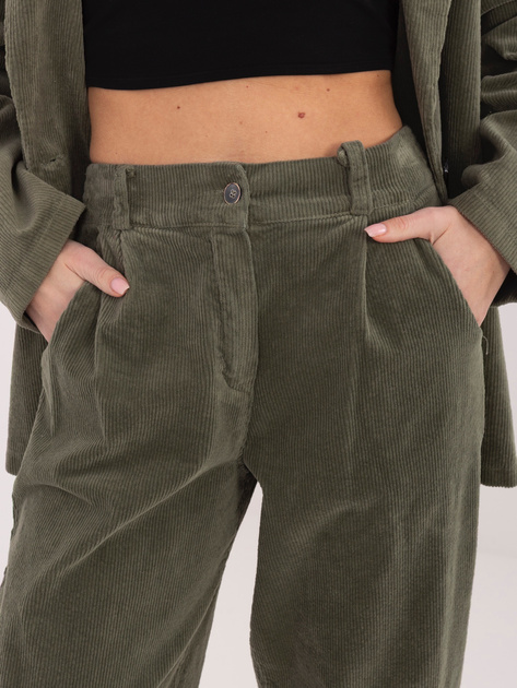 Khaki sztruksowe spodnie carrot z bawełny RUE PARIS