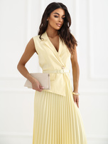 Jasnożółta plisowana sukienka bez rękawów RUE PARIS 