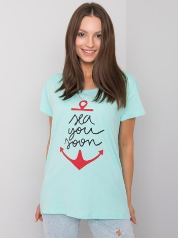 Miętowy damski t-shirt z nadrukiem Silva
