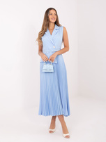 Jasnoniebieska elegancka sukienka z plisowaniem RUE PARIS 