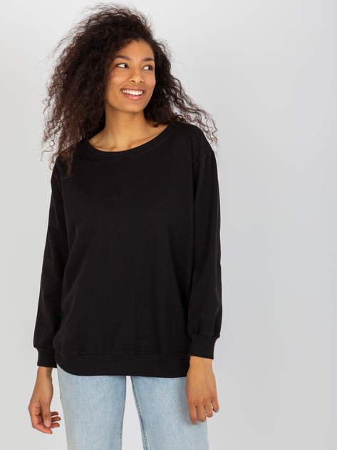 Hurtownia Czarna gładka bluza basic bez kaptura oversize