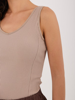 Ciemnobeżowy bawełniany top w prążek RUE PARIS 