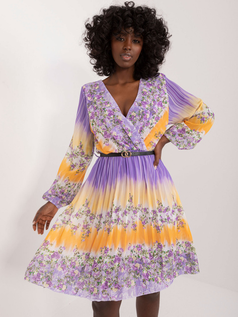 Hurtownia Liliowa rozkloszowana sukienka w kwiaty