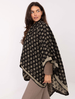 Czarno-jasnobeżowe damskie ponczo z nadrukiem 