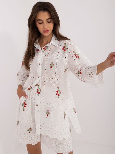 Hurt Biało-żółty dwuczęściowy ażurowy komplet damski z haftem