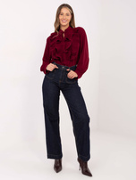 Burgundowa koszula z wiązaniem przy dekolcie 