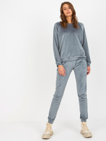 Hurt Brudnoniebieski damski komplet welurowy z aplikacją