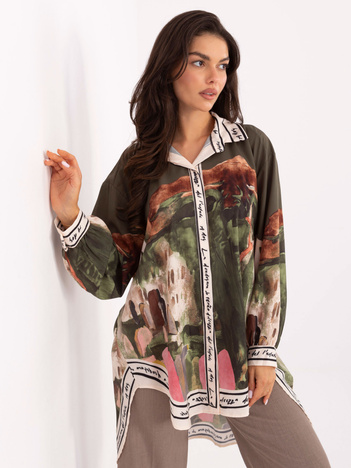 Khaki rozpinana koszula z nadrukiem  RUE PARIS