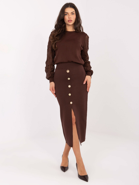 Brązowa dzianinowa spódnica z rozcięciem