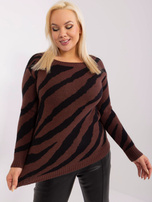 Hurt Brązowy sweter plus size ze zwierzęcym motywem