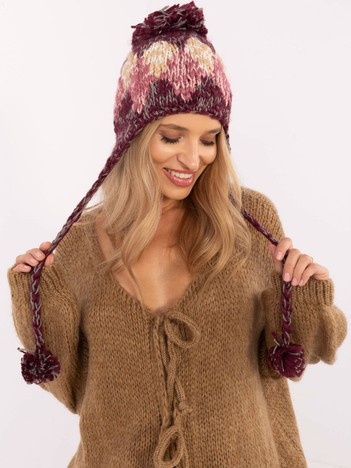 Burgundy women's hat with ear flaps warehouse.