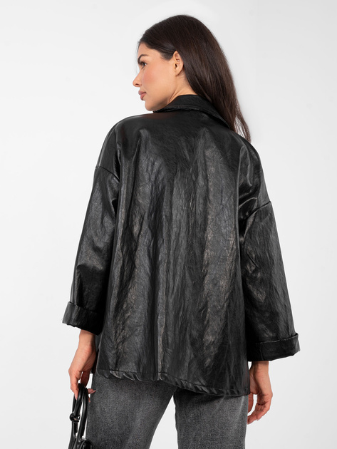 Czarna skórzana marynarka z rękawem 3/4 RUE PARIS