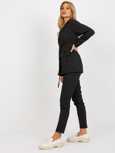 Hurtownia Czarna elegancka marynarka od garnituru w paski