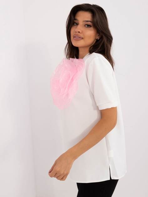 Hurtownia Ecru damska bluzka wizytowa z kwiatem