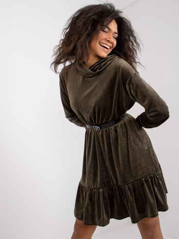 Khaki velour dress with Casablanca belt