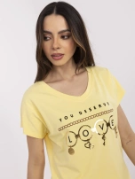 Żółty damski t-shirt z wyhaftowanym napisem