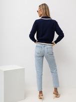 Dunkelblauer Cardigan mit kontrastierendem Finish.
