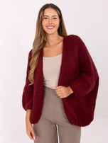 Burgundy cardigan with puff sleeves.