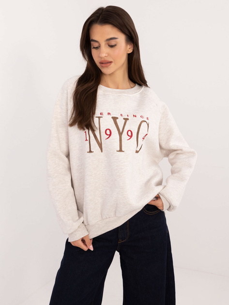 Hurt Jasnobeżowa melanżowa bluza bez kaptura z napisem