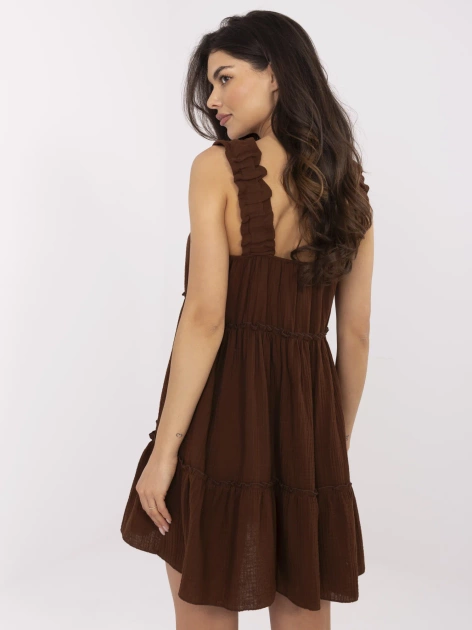 Brązowa muślinowa sukienka z falbaną
