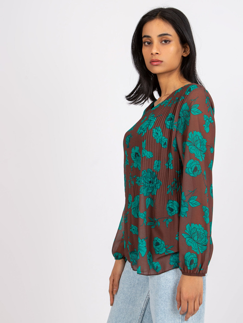 Brązowo-zielona bluzka plisowana Liana