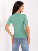 Miętowy damski sweter z krótkim rękawem