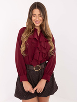Burgundy dress shirt with ruffles.