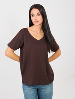 Czekoladowy t-shirt basic z bawełny RUE PARIS 