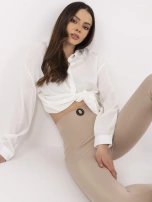 Beżowe damskie legginsy z marszczeniem z tyłu