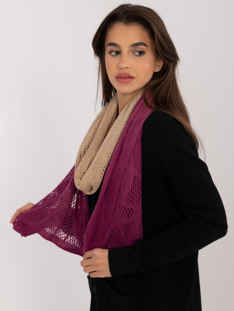 Hurt Beżowo-ciemnoróżowy ażurowy szal z efektem ombre
