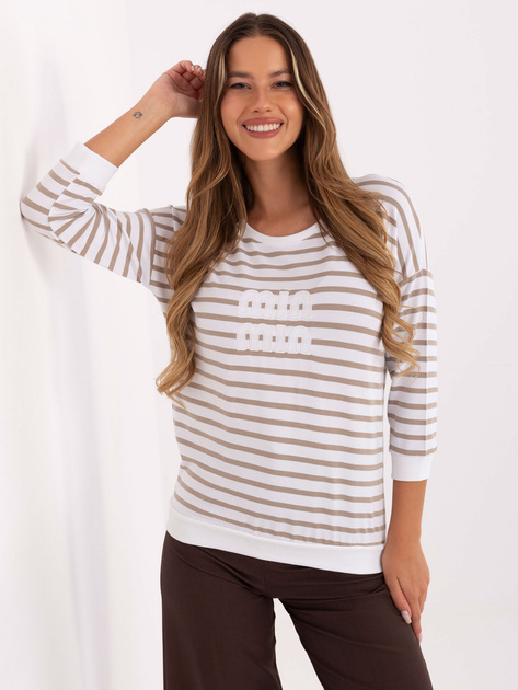 Biało-fango casualowa bluzka w paski