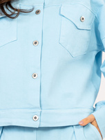 Pastelowa niebieska jeansowa kurtka z kieszeniami RUE PARIS 