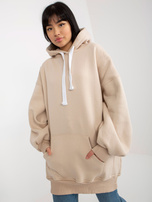 Hurt Beżowa dresowa długa bluza basic o kroju oversize