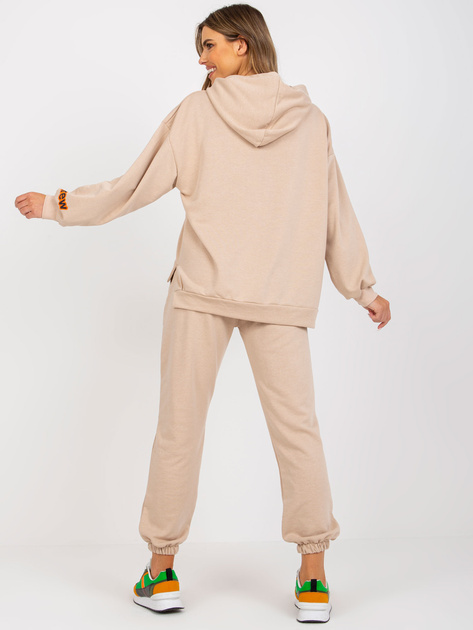 Beżowy dwuczęściowy komplet dresowy z nadrukiem