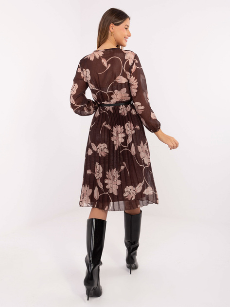 Brązowa plisowana sukienka z printem