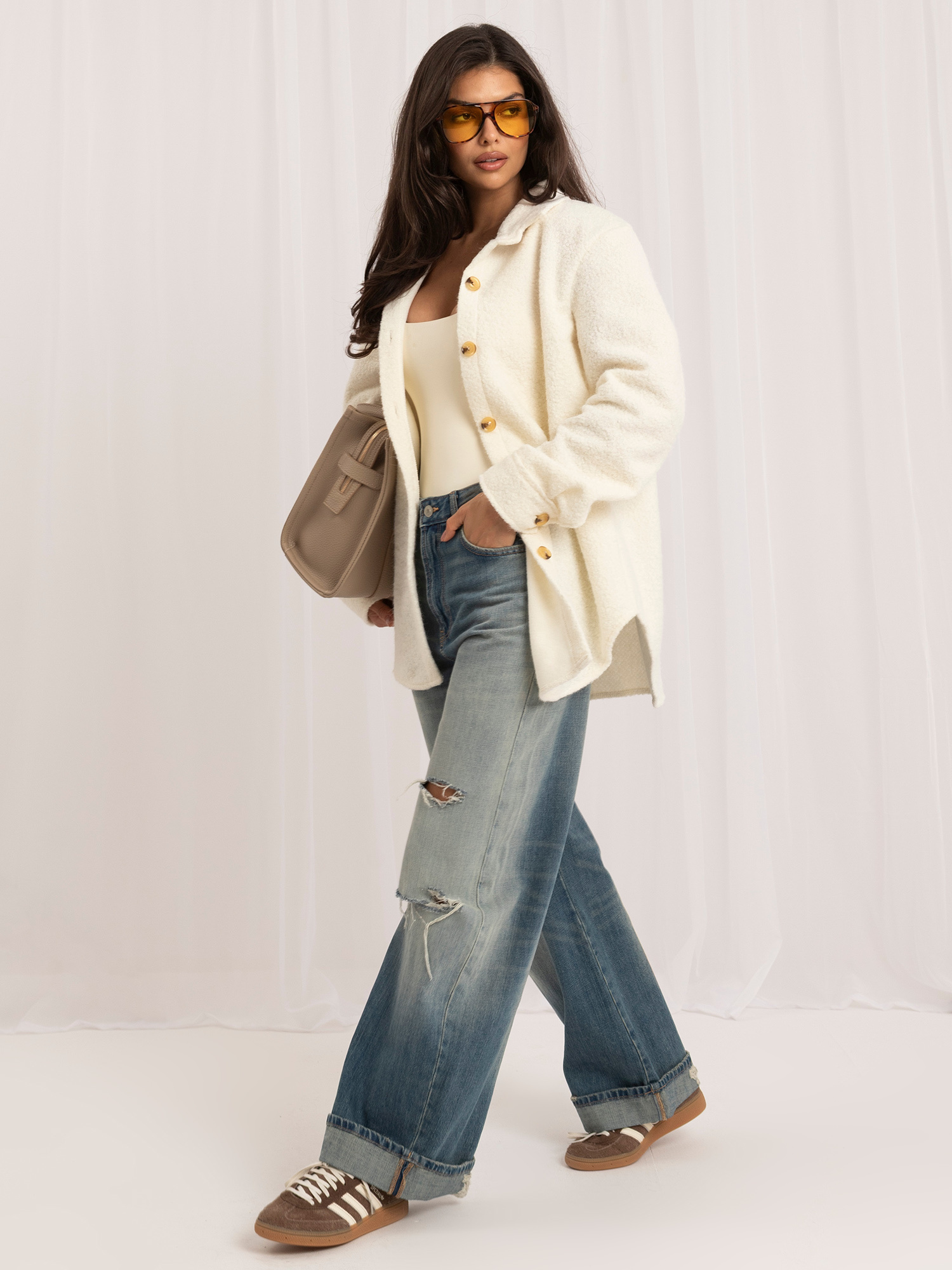Ecru košilová bunda oversize RUE PARIS.