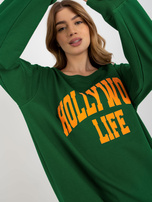 Dunkelgrün-orange oversized Langarmpullover mit Druck.
