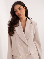 Jasnobeżowy krótki płaszcz dwurzędowy RUE PARIS 