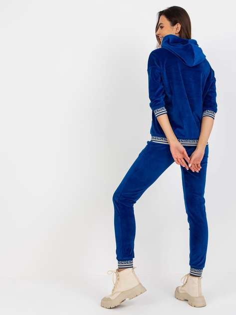 Hurt Kobaltowy miękki komplet welurowy ze spodniami