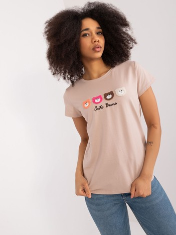 Hurt Beżowy t-shirt z naszywkami BASIC FEEL GOOD