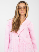 Jasnoróżowa jeansowa marynarka z bawełny RUE PARIS 