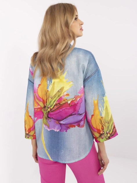 Hurtownia Niebieska damska koszula z imitacją jeansu