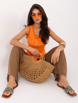 Pomarańczowy bawełniany top w prążek